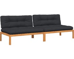 vidaXL - Tuinmiddenbanken - 2 - st - pallet - met - kussens - massief - acaciahout