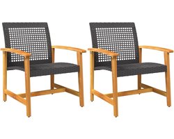 vidaXL - Tuinnstoelen - 2 - st - poly - rattan - en - acaciahout - zwart