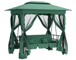 vidaXL - Tuinpaviljoen - met - schommelbank - converteerbaar - stof - staal - groen