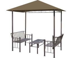 vidaXL - Tuinpaviljoen - met - tafel - en - bankjes - 180 - g/m² - 2,5x1,5x2,4 - m - taupe