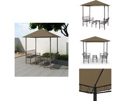 vidaXL Tuinpaviljoen - Tuinpaviljoens - Tuin Paviljoen - Tuin Paviljoens - Tuinpaviljoen met tafel en bankjes 180 g/m² 2,5x1,5x2,4 m taupe
