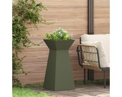 vidaXL - Tuinpilaren - Planten - 2 - stuks - met - Kom - Olijfgroen - 35x35x73 - cm - Staal