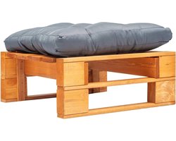 vidaXL - Tuinpoef - met - grijs - kussen - pallet - hout - honingbruin