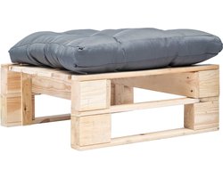 vidaXL - Tuinpoef - met - grijs - kussen - pallet - hout - naturel