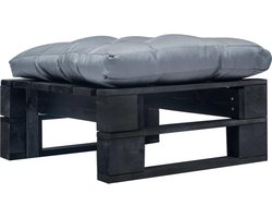 vidaXL - Tuinpoef - met - grijs - kussen - pallet - hout - zwart