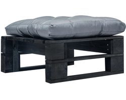 vidaXL Tuinpoef met grijs kussen - Pallet Hout Zwart Tuinstoel - Lounge Stoelen - Buitendecoratie - Balkon Decoratie - Pallethout Meubels
