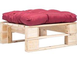 vidaXL - Tuinpoef - met - rood - kussen - pallet - hout - naturel