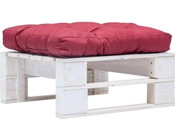 vidaXL - Tuinpoef - met - rood - kussen - pallet - hout - wit