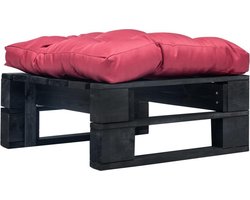 vidaXL - Tuinpoef - met - rood - kussen - pallet - hout - zwart