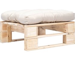 vidaXL - Tuinpoef - met - zandkleurig - kussen - pallet - hout - naturel