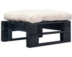 vidaXL - Tuinpoef - met - zandkleurig - kussen - pallet - hout - zwart