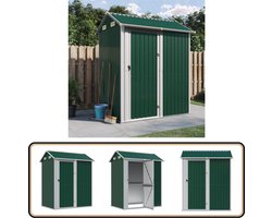 vidaXL Tuinschuur - 192x152,5x237 cm - Groen Staal Tuinschuur - Houten Schuur - Buitenschuur - Opslagruimte - Garage