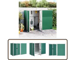 vidaXL Tuinschuur - 225x89x161 cm - Groen - Staal Tuinhuisje - Schuur - Berging - Tuinopbergruimte - Buitenschuur