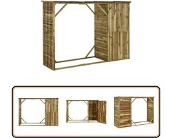 vidaXL Tuinschuur - 253x80x170 cm - Groen Grenenhout Brandhout Schuur - Houten Berging - Buitenopslag - Tuinopbergruimte - Garage Voor Tuin