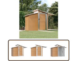 vidaXL Tuinschuur - 270x130x208,5 cm - Staal - Bruin Tuinhuisje - Houten Schuur - Opslagruimte Buiten - Buitenopslag - Garage Klein