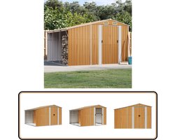vidaXL Tuinschuur - 277x279x179 cm - Lichtbruin Staal Tuinhuisje - Opslagruimte - Houten Schuur - Buitenschuur - Garagebox