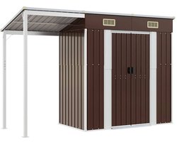 vidaXL - Tuinschuur - met - verlengd - dak - 277x107x181 - cm - staal - bruin
