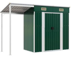 vidaXL - Tuinschuur - met - verlengd - dak - 277x107x181 - cm - staal - groen