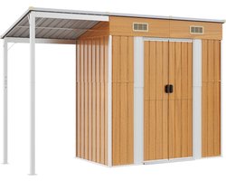 vidaXL - Tuinschuur - met - verlengd - dak - 277x110,5x181 - cm - staal - lichtbruin