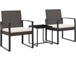 vidaXL Tuinset - 3-delig - Rattan - Inclusief Kussens Eetkamerset - Tuinset - Buitentijd - Patio Set - Garden Furniture