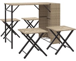 vidaXL Tuinset - 5-delig - Inklapbaar - Beige Tuinset - Buitentijd - Lounge Set - Bistro Set - Garden Furniture