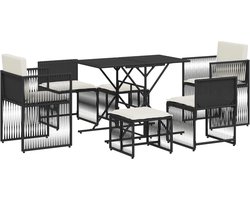 vidaXL Tuinset - 7-delig - Met kussens - Zwart Tuinmeubleset - Eetkamerset - Buitendecoratie - Lounge Set - Patio Furniture