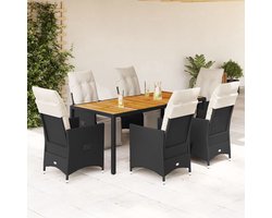 vidaXL Tuinset - 7-delig - Poly Rattan - Inclusief kussens Tuinmeubels - PE-rattan - Buitendecoratie - Lounge Set - Eetkamerset - Zitzakken - Parasol - Tuinstoelen - Tuintafels - Outdoor Furniture
