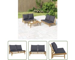 vidaXL Tuinset - Bamboe Tuinbank - Tuinbank met donkergrijze kussens bamboe - Buis Meubel - Lounge Set - Outdoor Furniture