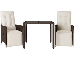 vidaXL Tuinset - Bistroset - 3-delige Bistroset met kussens poly rattan bruin - Lounge Set - Buitendecor - Patio Furniture