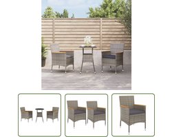 vidaXL Tuinset - Bistroset - 3-delige Bistroset met kussens poly rattan grijs - Outdoor Furniture - Patio Set - Lounge Set