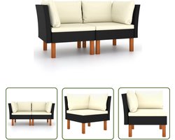 vidaXL Tuinset - Hoekbank - Hoekbanken 2 st poly rattan en massief eucalyptushout - Loungemeubilair - Outdoor Furniture - Ratan Meubilering