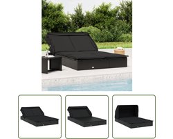 vidaXL Tuinset - Ligbed - Ligbed 2-persoons met dak 213x118x97 cm poly rattan zwart - Lounge Set - Buitendrank - Outdoor Furniture