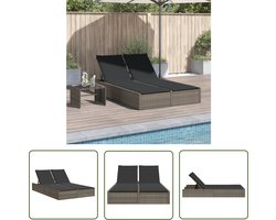 vidaXL Tuinset - Ligbed - Ligbed 2-persoons met kussens poly rattan grijs - Lounge Set - Buitendecoratie - Relaxen