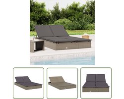vidaXL Tuinset - Ligbed - Ligbed met kussens 2-persoons poly rattan grijs - Loungebed - Buitendrank - Outdoor Furniture