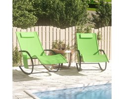 vidaXL Tuinset - Ligbed - Ligbedden 2 st schommelend staal en textileen groen - Lounge Stoel - Buitenschrijnwerk - Balkon Meubel