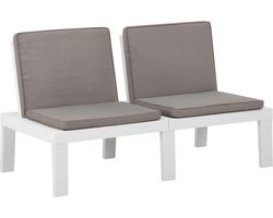 vidaXL Tuinset - Loungebank - Loungebank met kussen kunststof wit - Buitendrank - Lounge Stoel - Balkon Set