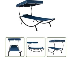 vidaXL Tuinset - Loungebed - Loungebed met luifel en kussen blauw - Buitendecoratie - Lounge Stoel - Balkon Meubel