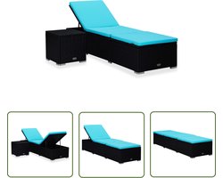 vidaXL Tuinset - Loungemeubilair - Ligbed met kussen en theetafel poly rattan blauw - Ligbed - Relaxstoel - Buitendrankje