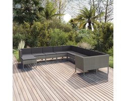 vidaXL Tuinset - Loungeset - 11-delige Loungeset met kussens poly rattan grijs - Buitendiner - Patio Furniture - Ratan Meubels