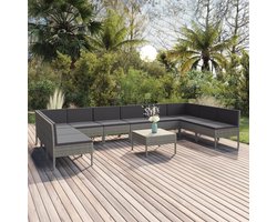 vidaXL Tuinset - Loungeset - 11-delige Loungeset met kussens poly rattan grijs - Buitendining - Patio Furniture - Garden Furniture