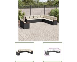 vidaXL Tuinset - Loungeset - 11-delige Loungeset met kussens poly rattan zwart - Lounge Bank - Buitendecoratie - Outdoor Furniture
