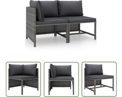 vidaXL Tuinset - Loungeset - 2-delige Loungeset met kussens poly rattan grijs - Lounge Bank - Buitendining - Patio Furniture