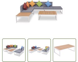 vidaXL Tuinset - Loungeset - 4-delige Loungeset met kussens aluminium en HKC - Aluminium Lounge - Hkc Lounge - Buitendecoratie