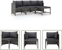 vidaXL Tuinset - Loungeset - 4-delige Loungeset met kussens poly rattan grijs - Buitendining - Patio Furniture - Garden Furniture