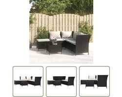 vidaXL Tuinset - Loungeset - 4-delige Loungeset met kussens poly rattan zwart - Lounge Bank - Outdoor Furniture - Patio Set