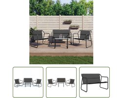 vidaXL Tuinset - Loungeset - 4-delige Loungeset met kussens staal antracietkleurig - Lounge - Outdoor Furniture - Buitenmeubilair