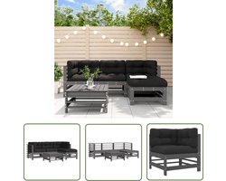 vidaXL Tuinset - Loungeset - 5-delige Loungeset met kussens massief hout grijs - Lounge Bank - Teak Tafel - Outdoor Furniture