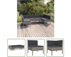 vidaXL Tuinset - Loungeset - 6-delige Loungeset met kussens poly rattan grijs - Buitendiner - Ratan Meubel - Outdoor Furniture