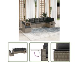 vidaXL Tuinset - Loungeset - 6-delige Loungeset met kussens poly rattan grijs - Lounge - Outdoor Furniture - Patio Furniture