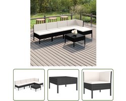 vidaXL Tuinset - Loungeset - 6-delige Loungeset met kussens poly rattan zwart - Buitendining - Patio Furniture - Poly Rattan